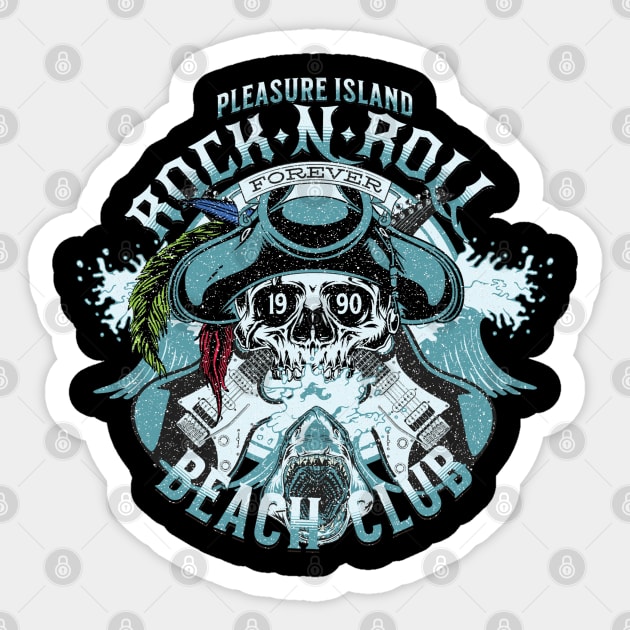 Pleasure Island Rock and Roll Beach Club Retro Distressed 1990 Design Sticker by Joaddo